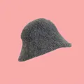 Detail of grey boucle knit bucket hat showing thick textured wool and warm soft fabric - 55-59cm / Gray