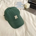 Close-up of R letter embroidery on dark green cotton baseball cap with curved brim - 55-59cm (Adjustable) / Army Green