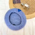 Detail of lavender plush beret with blue heart embroidery on woven tray - 55-58cm / Light Blue