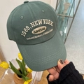 Close-up of 1989 New York 3D embroidery on deep green vintage cotton baseball cap - 5-59cm (Adjustable) / Army Green