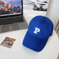 Close-up of the 3D embroidered white P letter on a dark blue cotton baseball cap - 60-64cm (Adjustable) / Royal Blue