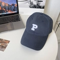 Detailed top view of a dark blue cotton baseball cap with white 3D letter P embroidery - 60-64cm (Adjustable) / Navy Blue