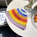 Detail of multi-color woven straw hat showing handmade crochet texture and wave patterns - 55-58cm / Purple Edge