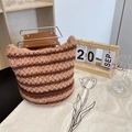 Detail of striped knit beanie showing cat ear shape and soft brown wool texture - One Size (55-58cm) / Brown Stripes