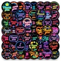 56 Neon-Dankeschön-Aufkleber mit leuchtenden Symbolen auf schwarzen runden Etiketten - Neon Danke Stil (T01043051)