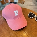 Pink oversized baseball cap featuring 3D white letter P embroidery on a wooden surface - 60-64cm (Adjustable) / Pink