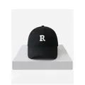 Black minimalist baseball cap featuring white R letter embroidery and curved brim - 59-65cm (Adjustable) / Black