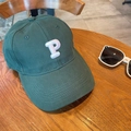 Dark green oversized cotton baseball cap with white embroidered P letter on wooden table - 60-64cm (Adjustable) / Army Green
