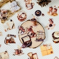 Adesivi PET vintage a tema caffè con oggetti antichi per diari fai-da-te e decorazioni - T01043075