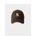Dark brown cotton baseball cap featuring white towel-embroidered R letter on front - 59-65cm (Adjustable) / Coffee