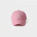 Pink cotton canvas baseball cap featuring white embroidered R letter on a curved brim - 59-65cm (Adjustable) / Pink