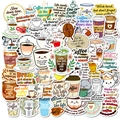 Set mit 56 Vintage Kaffee-Aufklebern für Laptop und DIY Scrapbooking Dekoration - Kaffee Zitate Aufkleber / 50 Stück/Packung