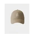 Khaki cotton baseball cap with white 3D towel embroidered R letter and wide curved brim - 59-65cm (Adjustable) / Khaki