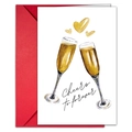 Champagne heart wedding greeting card set with red envelope and Cheers to forever text - Champagne Toast Style (T020402191)