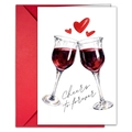 Detail of white Cheers to forever card with wine glasses and red envelope - Anniversary Blessing Style (T020402193)
