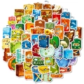 Set mit 56 bunten Vintage-Koffergraffiti-Aufklebern mit Tier- und Naturillustrationen - T01043103