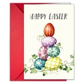 Detalle de tarjeta de Pascua con huevos en acuarela y un sobre rojo muy brillante - Estilo Huevos Apilados Verticalmente (T020402164)