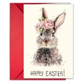 Detailaufnahme der Osterkarte mit Aquarell-Hase auf Strukturpapier und rotem Umschlag - Grauer Hase Mit Kranz Stil (T020402158)