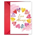 Detail of Love Always greeting card with watercolor hearts and a red envelope set - Gold Stamping Text Style (T020402181)