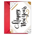 Détail de la carte de vœux Happy New Year avec son enveloppe rouge de luxe - Style Design Lignes Géométriques Modernes (T020402154)