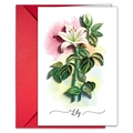 Detalle de flor de lirio hecha a mano en quilling en tarjeta con sobre rojo - Estilo de Lirio en Filigrana de Papel 3D (T020402184)