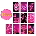 10pcs pink neon aesthetic wall decor posters with cyberpunk art for room decoration - Pink Neon Style (T01043079)