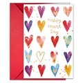 Detail of Happy Heart Day card with colorful watercolor hearts and a red envelope - Colorful Watercolor Heart Style (T020402182)