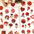 Set de pegatinas de rosas rojas vintage con ramos y corazones para decorar diarios - Estilo Vintage Rosa Roja (T01043126)