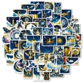 Vintage starry blue and gold fantasy stickers with moon, castle, and steampunk designs - Vintage Starry Sky Blue Gold Sticker Set (T01043133)