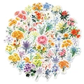 Set of 56 watercolor floral stickers featuring roses and sunflowers for DIY crafts - Watercolor Floral Style (T01043137)