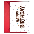 Kleurrijke verjaardagskaart met rode envelop, handgetekende sterren en feestelijke tekst - Bruin Lettertype Met Sterstippen Stijl (T020402103)