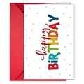 Set di biglietti di auguri colorati con busta rossa vivace e scritte artistiche - Carattere Artistico Colorato Con Stile Pois Grigi (T020402105)