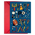 Detailed sports theme birthday card set featuring football and red envelope packaging - Multiple Sports Equipment (T020402254)
