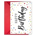 Biglietto di compleanno a pois colorati con testo e busta rossa vivace coordinata - Carattere Artistico Nero Con Stile Punti Colorati (T020402106)