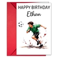 Detailed view of watercolor football birthday card with red envelope for young soccer fans - Watercolor Green Player (T020402251)