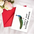 Peacock birthday card set with red envelope and floral decorative background - Birthday Peacock (T020402146)