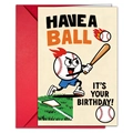 Detail of baseball birthday card set with red envelope and sports cartoon illustration - Baseball Theme (T020402263)