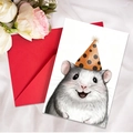 Cute hamster with party hat greeting card with a vibrant red envelope set - Hamster Style