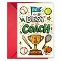 Close-up of sports coach greeting card with red envelope and hand-drawn ball illustrations - Baseball Tennis Elements Style (T020402266)