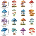 Detailed size chart showing realistic mushroom stickers in various artistic styles - T01043199