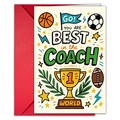 Sports coach appreciation card with basketball and football icons and red envelope - Basketball Soccer Elements Style (T020402264)