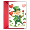 St. Patrick's Day wenskaartenset met aquarel kabouter, klavertjes en rode envelop - Hart en Leprechaun Stijl (T020402218)