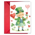 Detail van de aquarel St. Patrick's wenskaart met kaboutervrouw en een rode envelop - Leprechaun Oma Stijl (T020402219)
