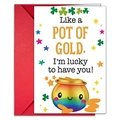 Detail der St. Patrick's Day Karte mit Pot of Gold Motiv und rotem Umschlag Set - Regenbogen und Goldtopf Stil (T020402223)