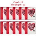 Set di 10 biglietti bianchi con cuori rossi acquerello e 10 buste rosse coordinate - Stile Cuore Acquerello (T020400420)