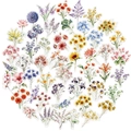 Makroansicht verschiedener Aquarell-Blumenaufkleber für DIY-Tagebücher und Bastelarbeiten - Aquarell Blumen Stil (T01043178)