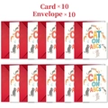 Set aus 10 Grußkarten mit Katzenmotiven, roten Umschlägen und süßen Illustrationen - Katzen-Illustrationsstil (T020400454)