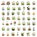 Variety of 49 green floral and succulent PET stickers in elegant glass jars - Plant Micro-landscape Style (T01043179)