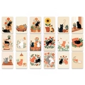 Detailed grid of 18 vintage cat illustrations on cream postcards with floral patterns - Cat Illustration Series (RXHB0101)