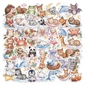 Set van 50 schattige aquarel dierenstickers voor doe-het-zelf scrapbooking en decoratie - Cartoon Dieren Aquarel Stijl (T01043266)